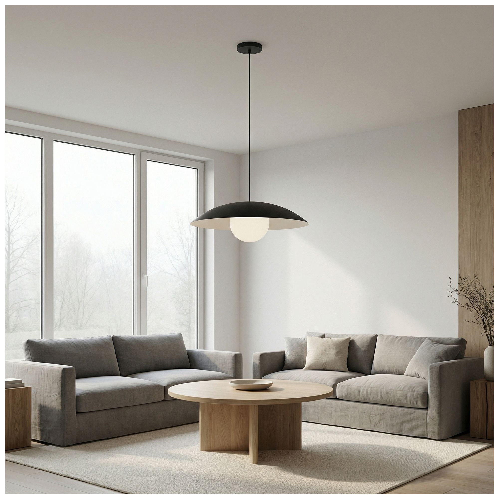 Olivia 16" Wide Matte Black, White Pendant