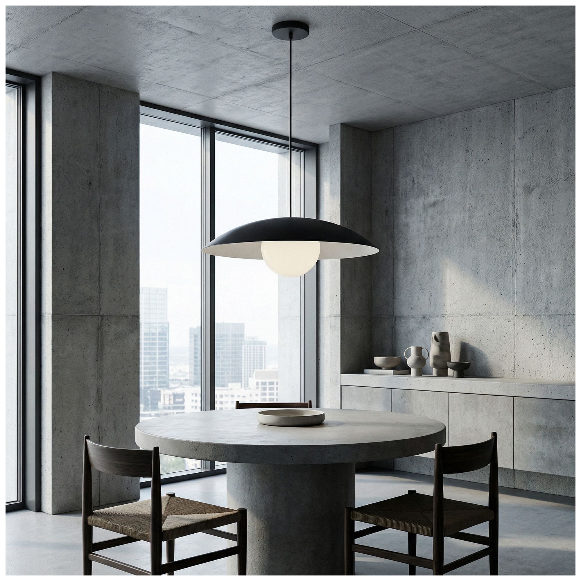 Olivia 16" Wide Matte Black, White Pendant
