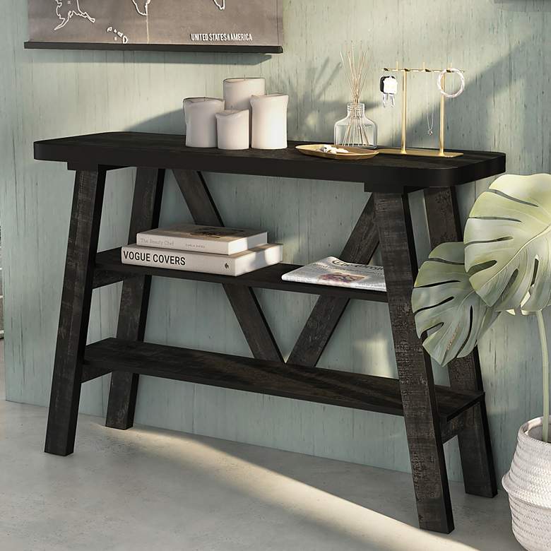 Image 1 Olivia 47 1/4"W Reclaimed Black Oak 2-Shelf Console Table