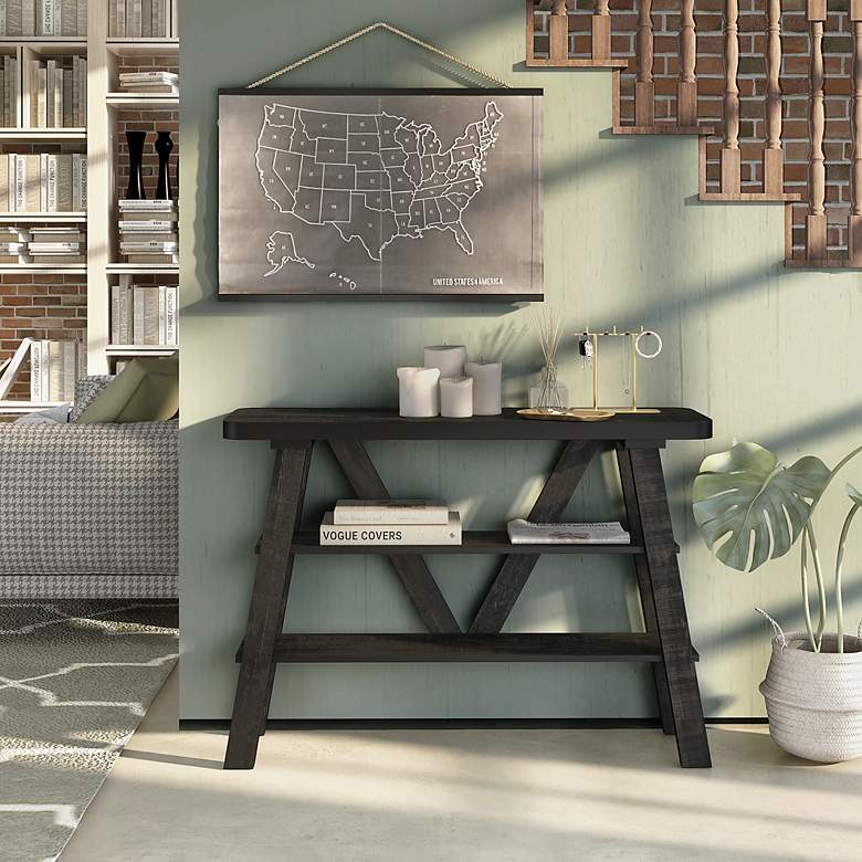 Image 6 Olivia 47 1/4"W Reclaimed Black Oak 2-Shelf Console Table more views