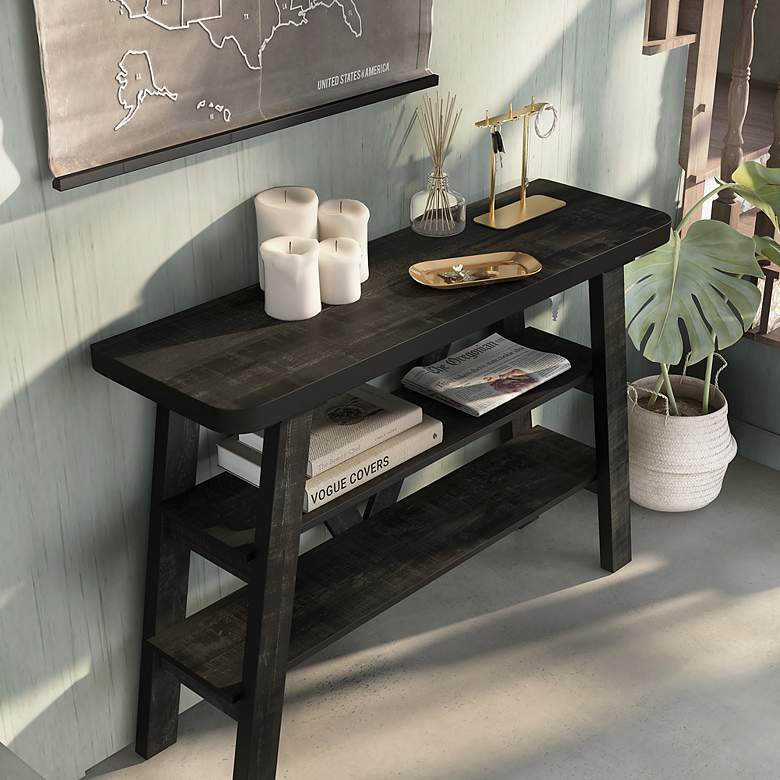Image 7 Olivia 47 1/4"W Reclaimed Black Oak 2-Shelf Console Table more views