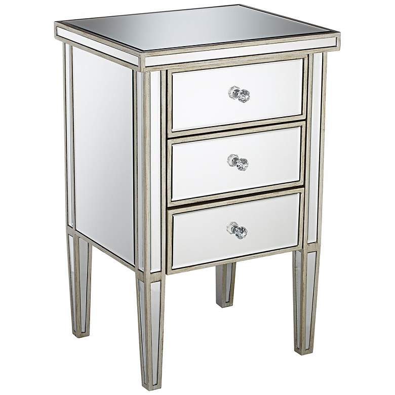 Image 1 Olivia Antique Silver 3-Drawer Mirrored Accent Table