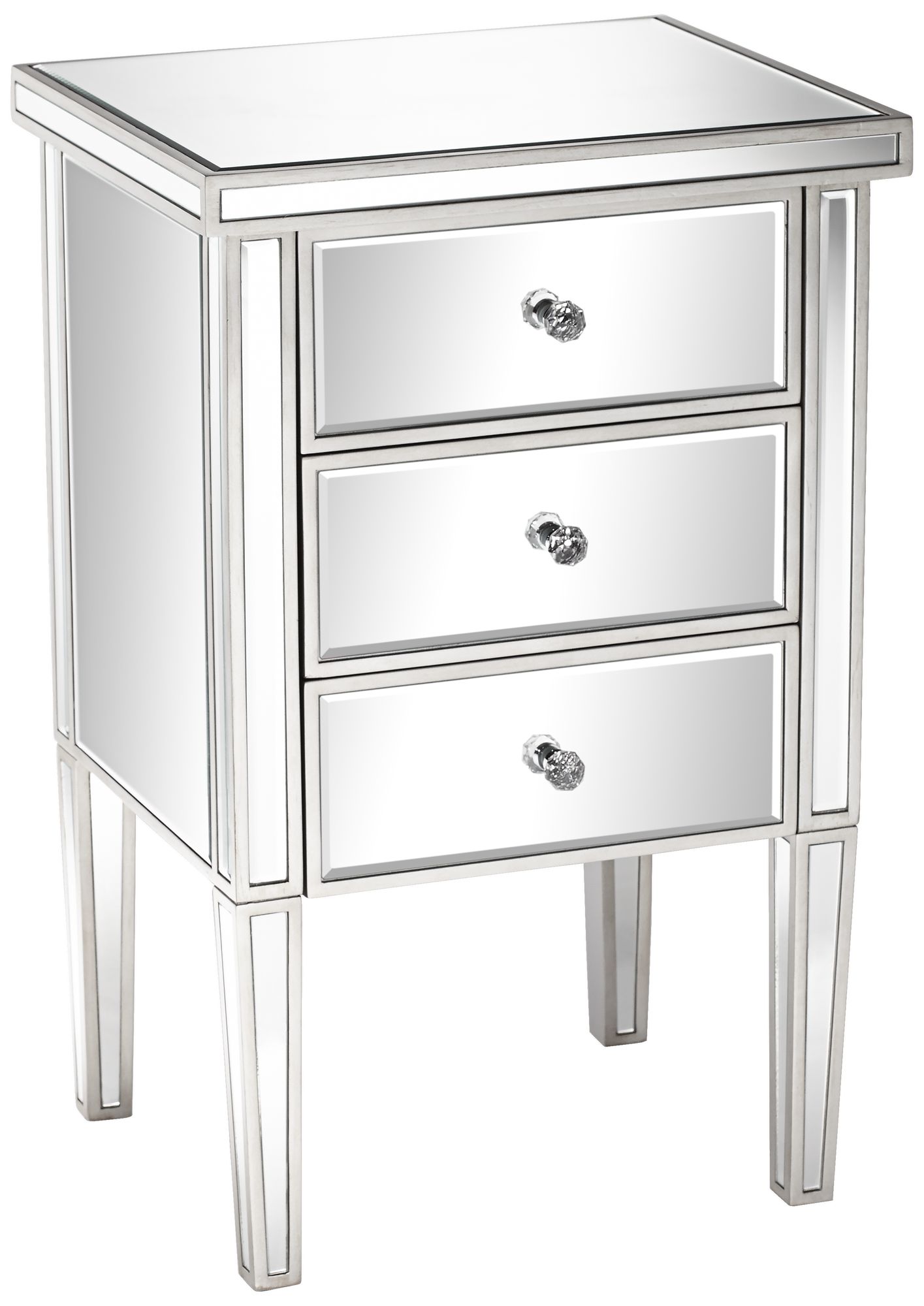 Olivia Antique Silver Mirrored 3-Drawer Accent Table