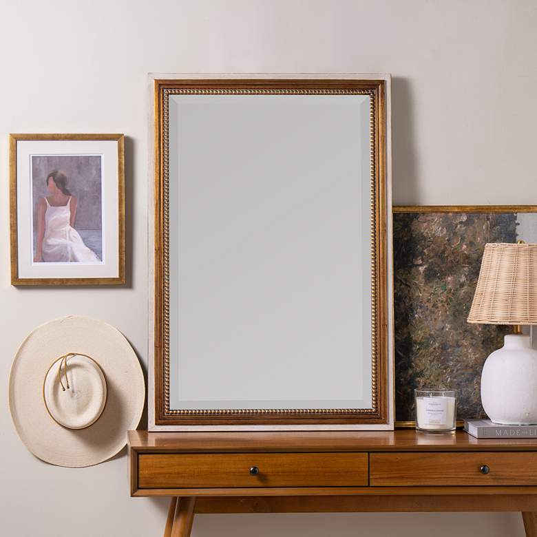 Image 7 Olivia Antiqued Gold 38 inch x 26 inch Resin Rectangle Wall Mirror more views