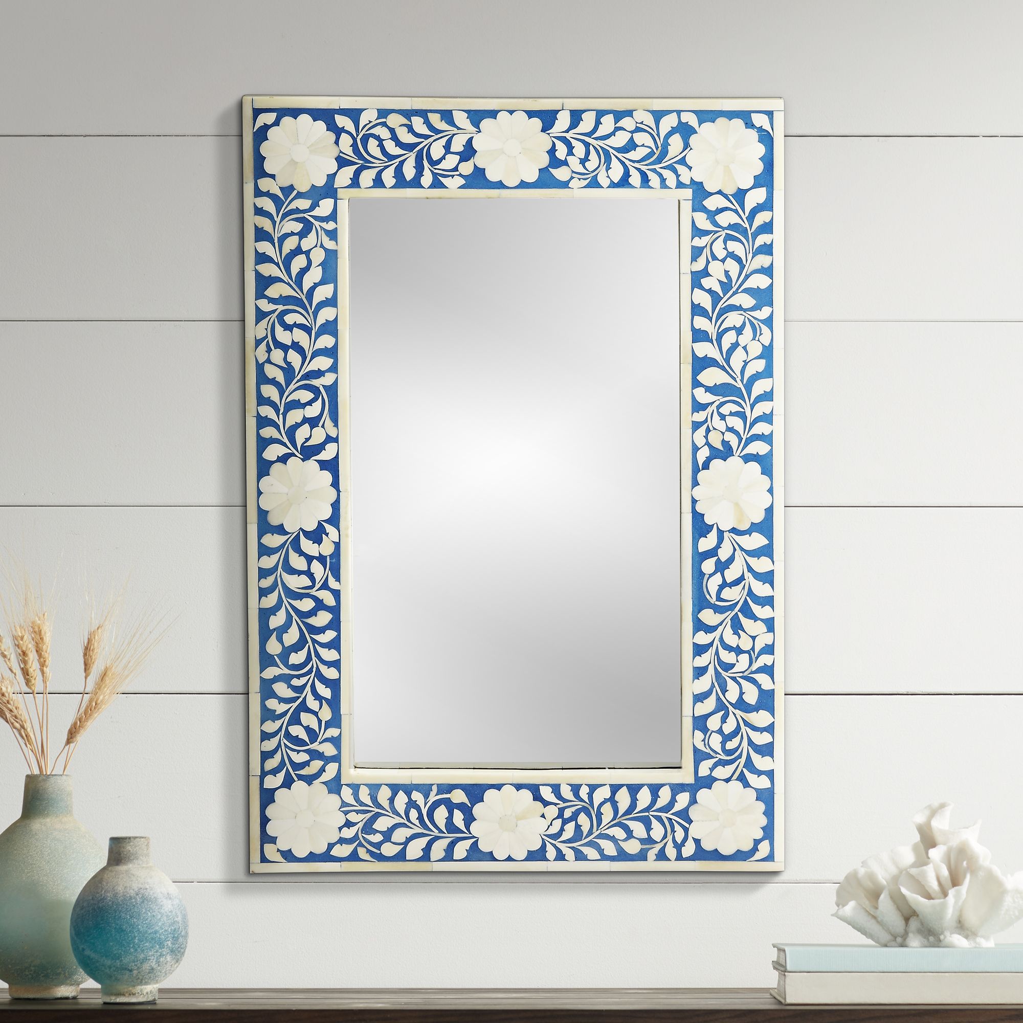 Blue deals framed mirror