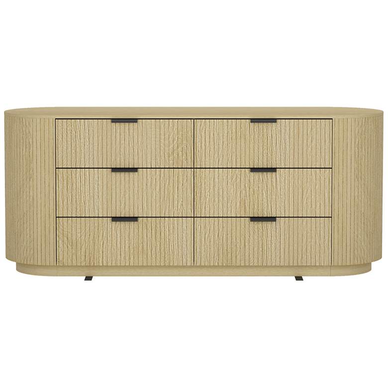 Image 2 Olivia Modern 71.3 Double Dresser with 6 Drawers in Natural Oak and Black