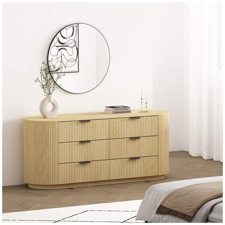 Image 1 Olivia Modern 71.3 Double Dresser with 6 Drawers in Natural Oak and Black