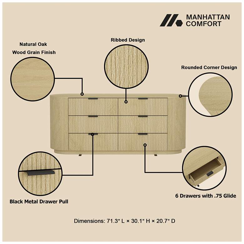 Image 4 Olivia Modern 71.3 Double Dresser with 6 Drawers in Natural Oak and Black more views