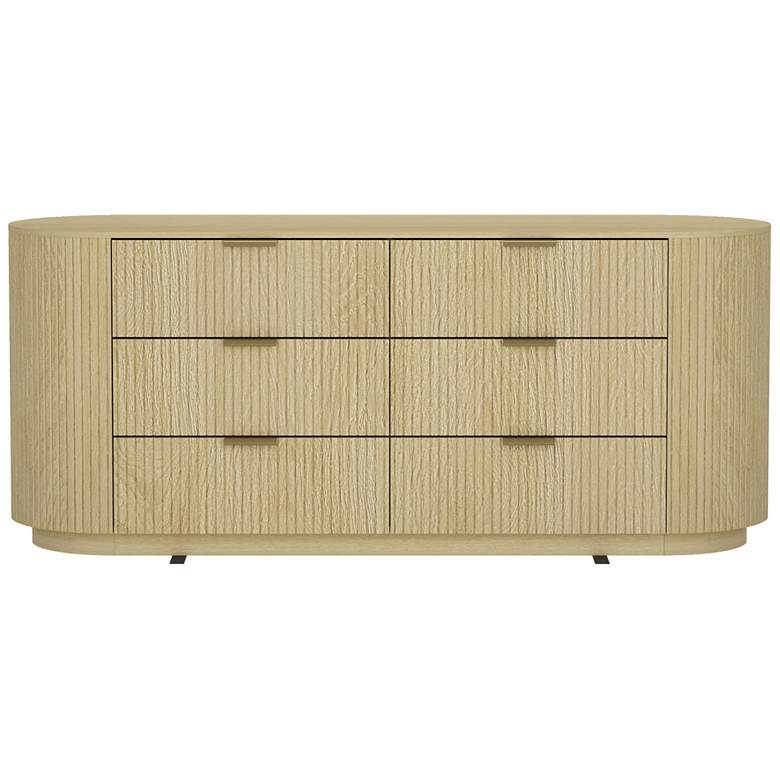Image 2 Olivia Modern 71.3 Double Dresser with 6 Drawers in Natural Oak and Gold