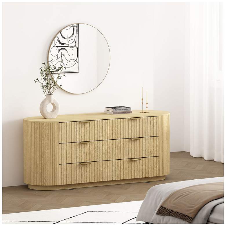 Image 1 Olivia Modern 71.3 Double Dresser with 6 Drawers in Natural Oak and Gold