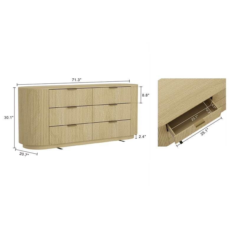 Image 3 Olivia Modern 71.3 Double Dresser with 6 Drawers in Natural Oak and Gold more views