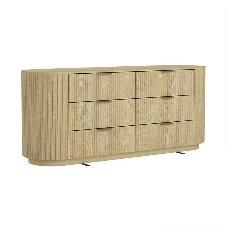 Image 6 Olivia Modern 71.3 Double Dresser with 6 Drawers in Natural Oak and Gold more views