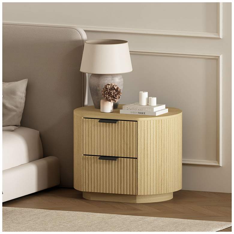 Image 1 Olivia Modern Nightstand with 2 Drawers in Natural Oak and Black