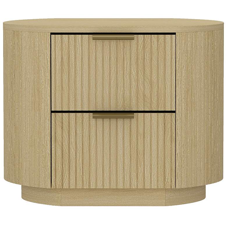 Image 2 Olivia Modern Nightstand with 2 Drawers in Natural Oak and Gold