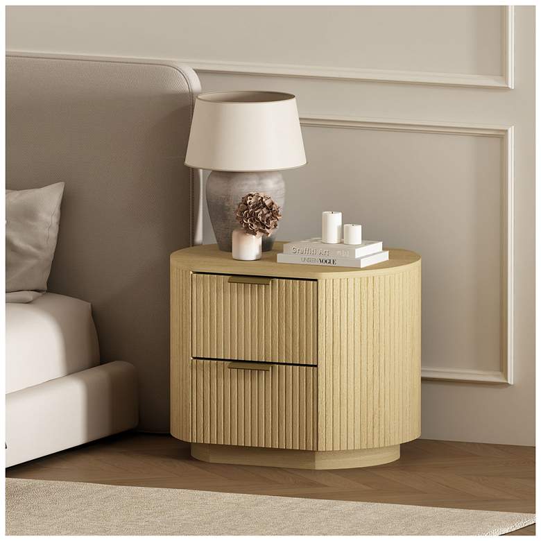 Image 1 Olivia Modern Nightstand with 2 Drawers in Natural Oak and Gold