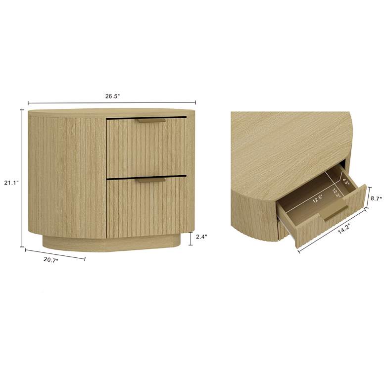 Image 3 Olivia Modern Nightstand with 2 Drawers in Natural Oak and Gold more views