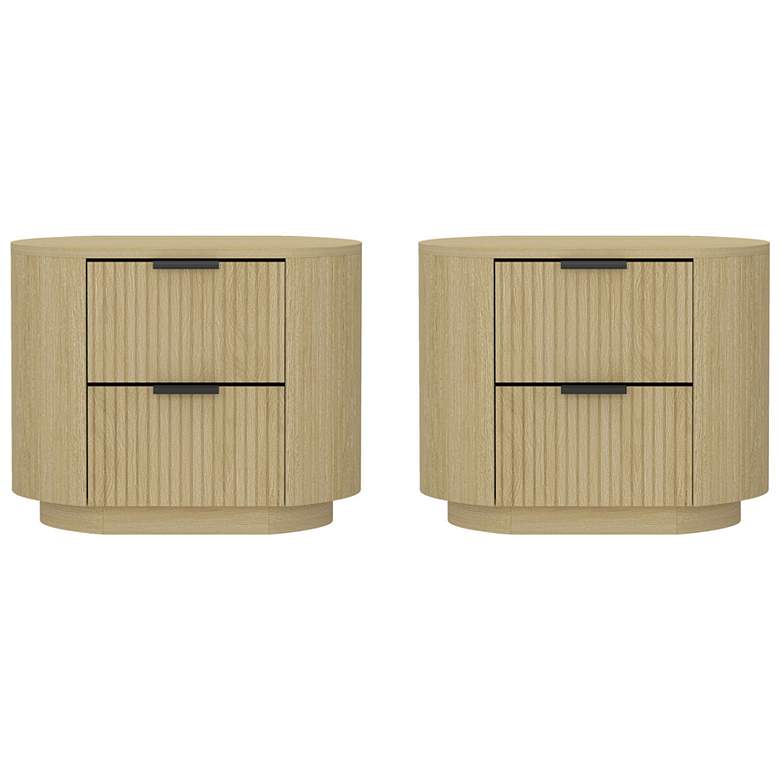 Image 2 Olivia Modern Nightstand with 4 Drawers in Natural Oak and Black - Set of 2