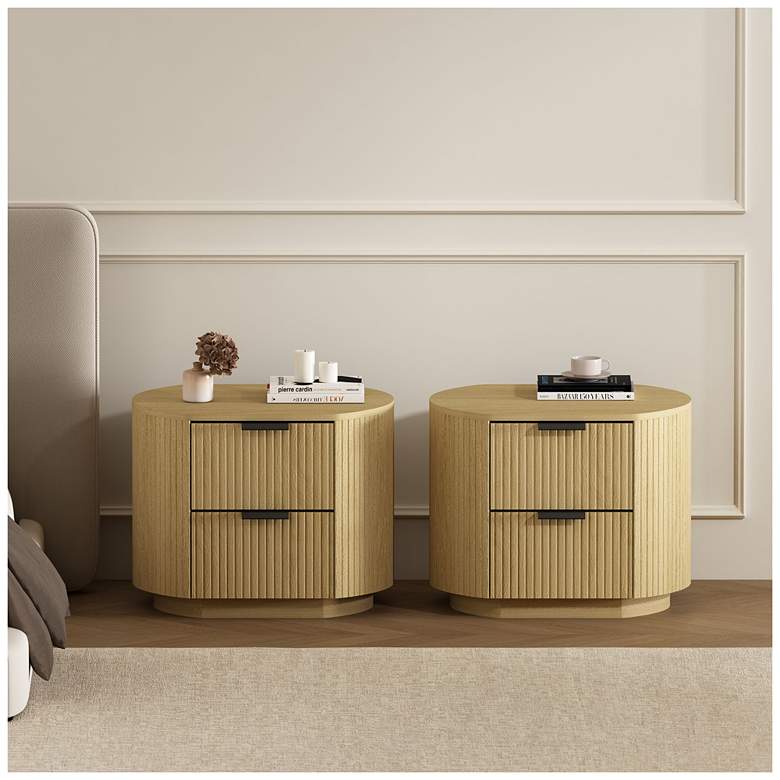 Image 1 Olivia Modern Nightstand with 4 Drawers in Natural Oak and Black - Set of 2