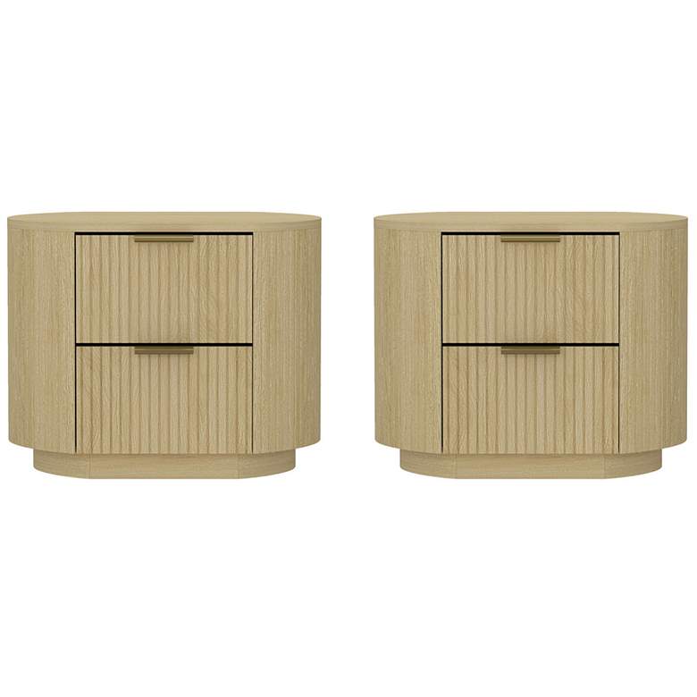 Image 2 Olivia Modern Nightstand with 4 Drawers in Natural Oak and Gold - Set of 2