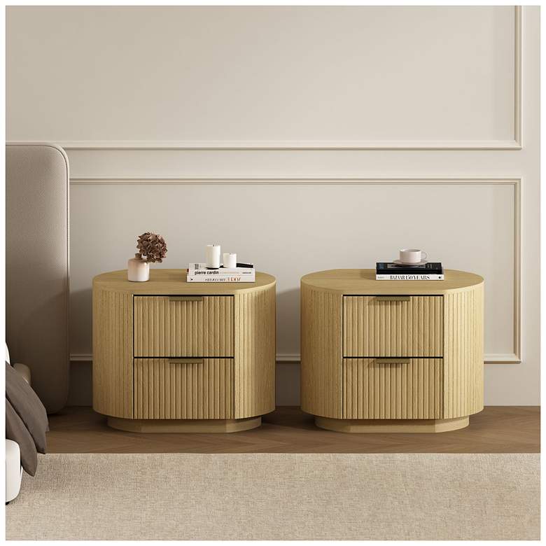 Image 1 Olivia Modern Nightstand with 4 Drawers in Natural Oak and Gold - Set of 2