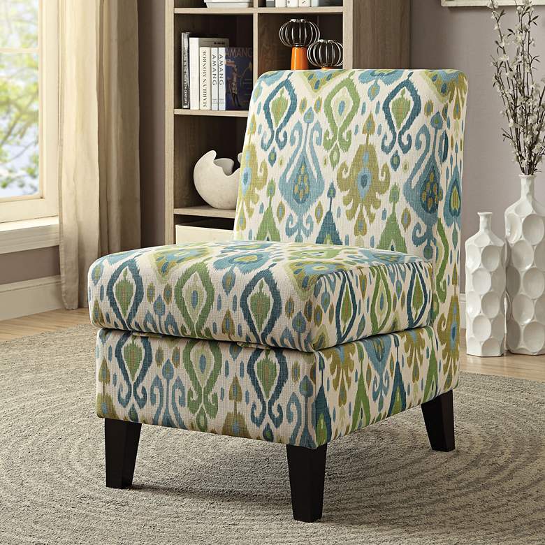 Image 1 Ollano II Green and Blue Fabric Accent Chair with Storage