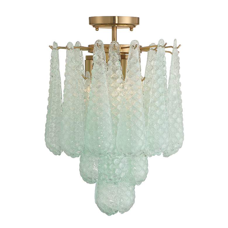 Image 4 Ollie 14 1/4" Wide Aged Brass and Green Glass Ceiling Light more views