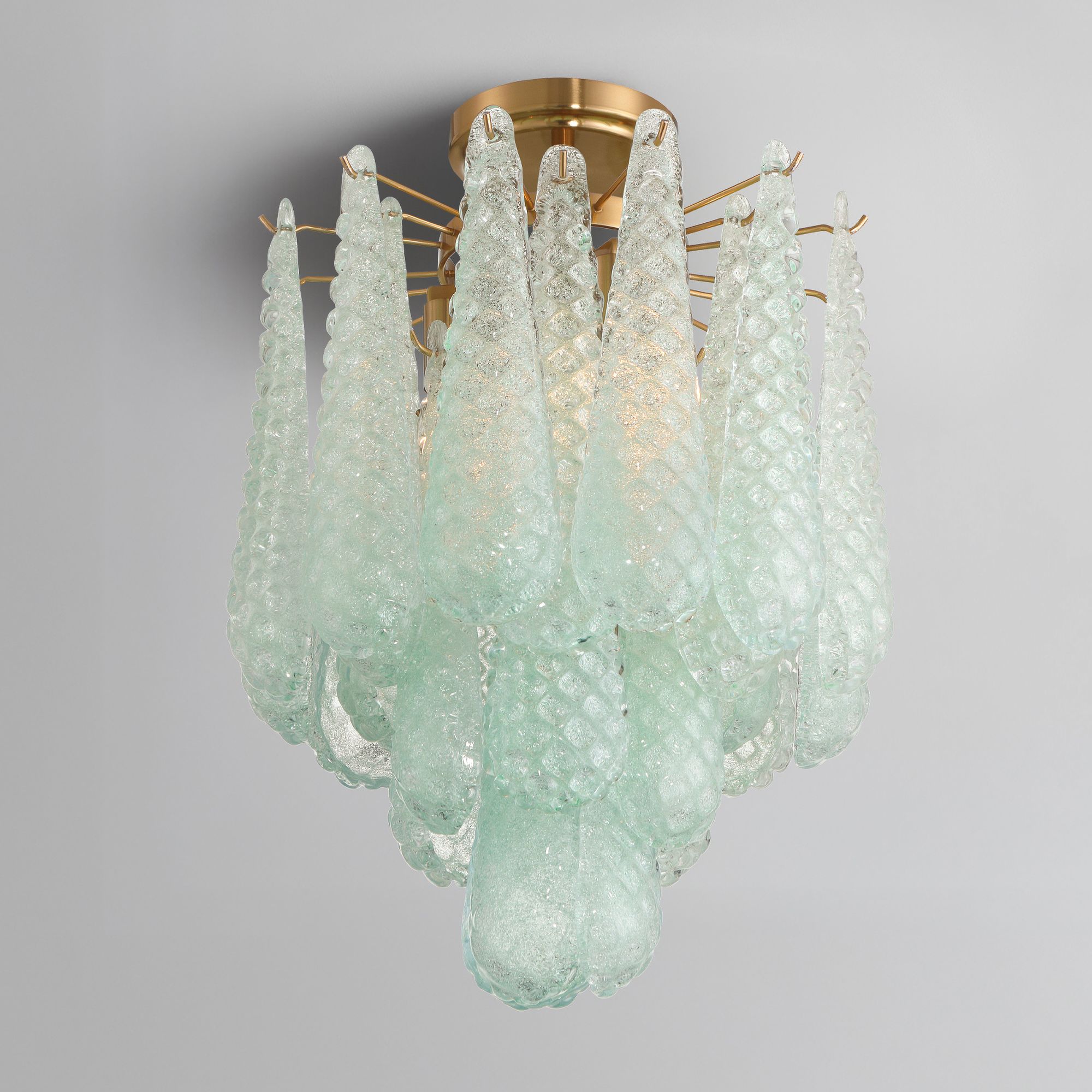 Ollie 14 1/4" Wide Aged Brass and Green Glass Ceiling Light