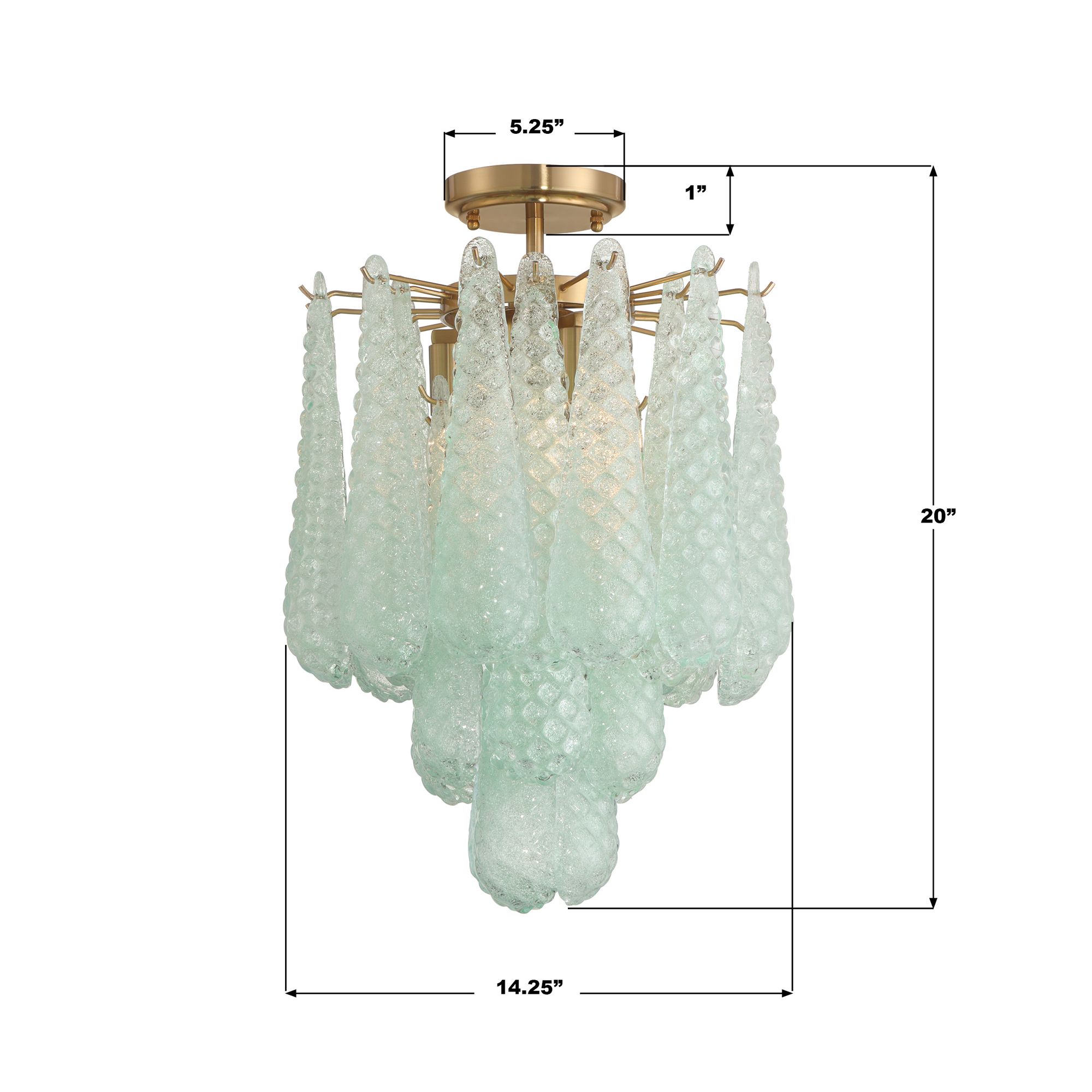 Ollie 14 1/4" Wide Aged Brass and Green Glass Ceiling Light