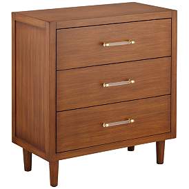 Image3 of Ollie 32" Wide Brushed Teak 3-Drawer Cabinet with Crystal Handles