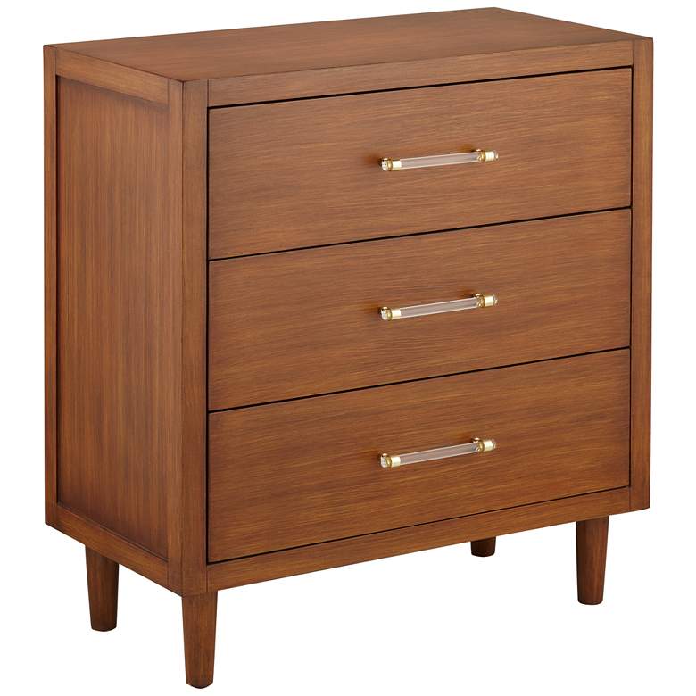 Image 3 Ollie 32" Wide Brushed Teak 3-Drawer Cabinet with Crystal Handles