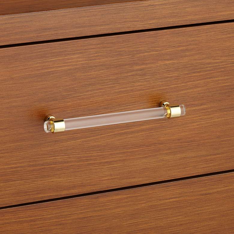 Image 5 Ollie 32" Wide Brushed Teak 3-Drawer Cabinet with Crystal Handles more views