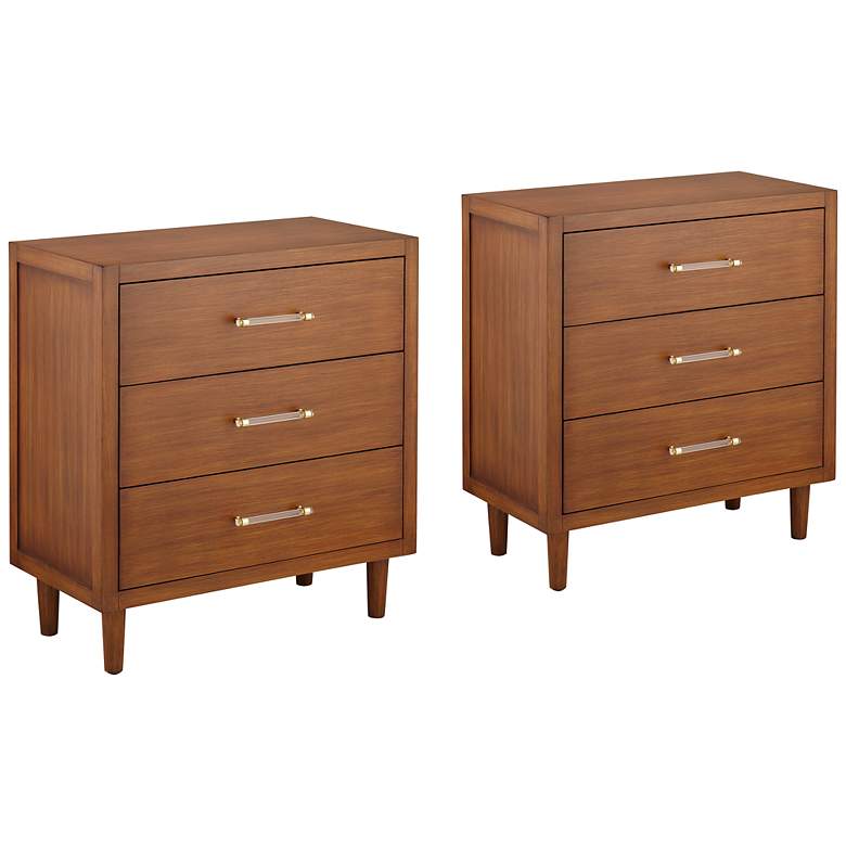 Image 2 Ollie 32" Wide Brushed Teak 3-Drawer Cabinets Set of 2