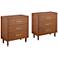 Ollie 32" Wide Brushed Teak 3-Drawer Cabinets Set of 2