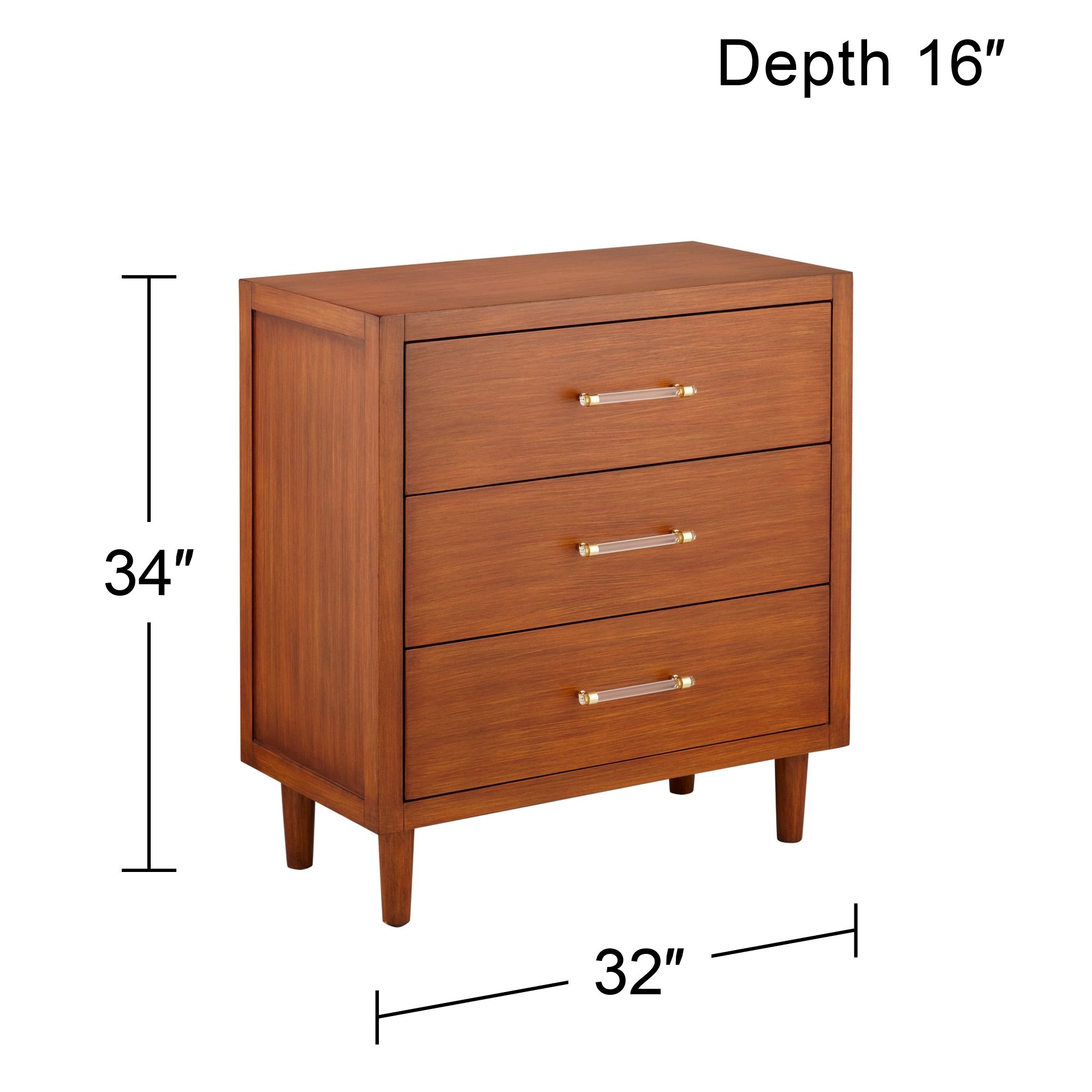 Ollie 32" Wide Brushed Teak 3-Drawer Cabinets Set of 2 in scene