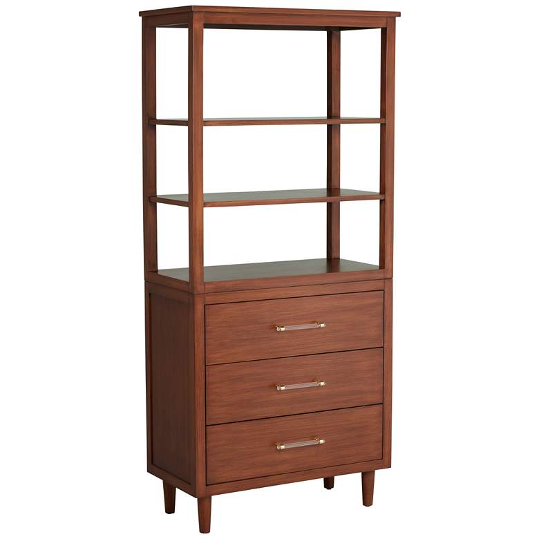 Image 3 Ollie 72 inch High Teak 3-Drawer and 3-Shelf Modern Bookshelf