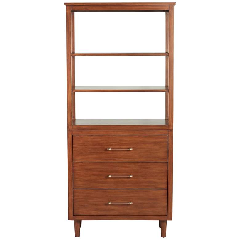 Image 7 Ollie 72" High Teak 3-Drawer and 3-Shelf Modern Bookshelf more views