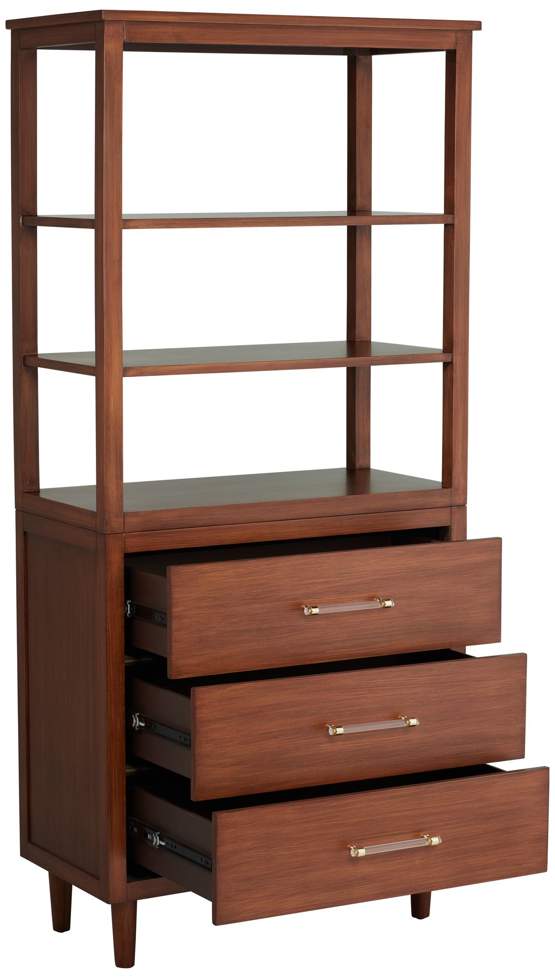 Ollie 72" High Teak 3-Drawer and 3-Shelf Modern Bookshelf in scene