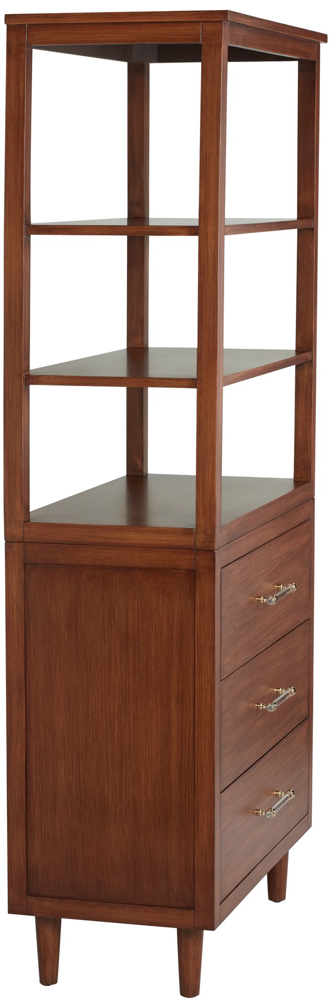 Ollie 72" High Teak 3-Drawer and 3-Shelf Modern Bookshelf in scene