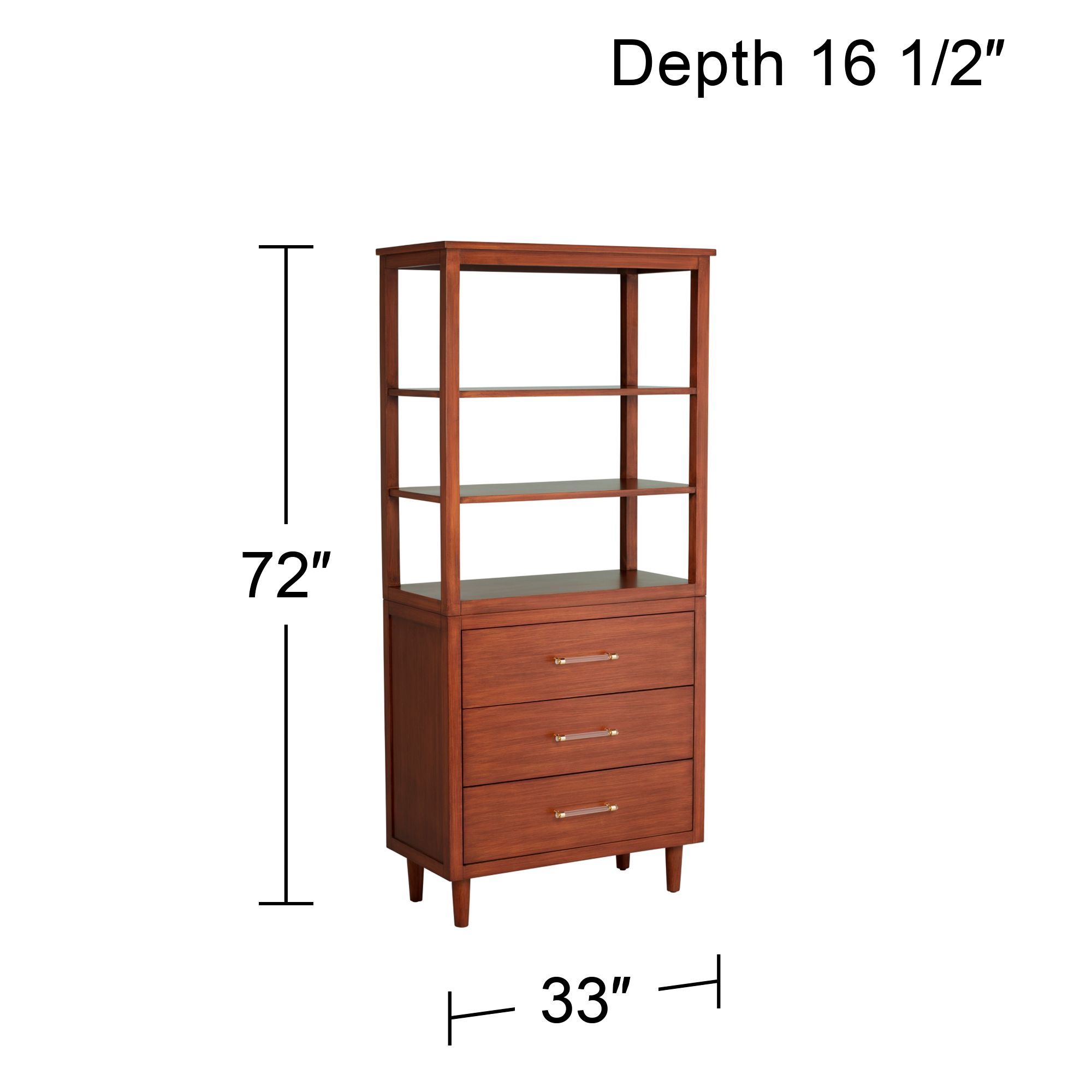 Ollie 72" High Teak 3-Drawer and 3-Shelf Modern Bookshelf in scene