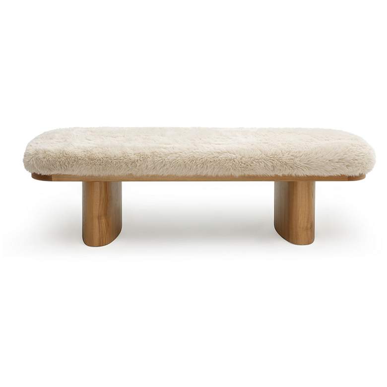Image 2 Ollie Natural Straight Vegan Shearling Large Bench more views