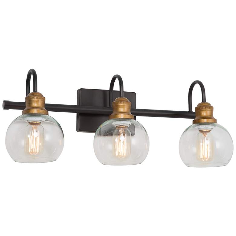 Image 1 Olliem 3-Light 22 inch Wide Black and Gold Bath Light with Glass Shade