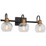 Olliem 3-Light 22" Wide Black and Gold Bath Light with Glass Shade