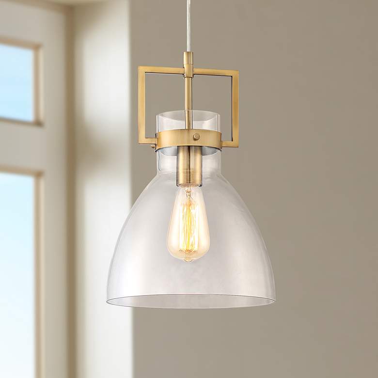 Image 1 Olney 10 inch Wide Warm Brass and Glass Mini Pendant Light