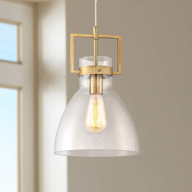 Image 1 Olney 10" Wide Warm Brass and Glass Mini Pendant Light