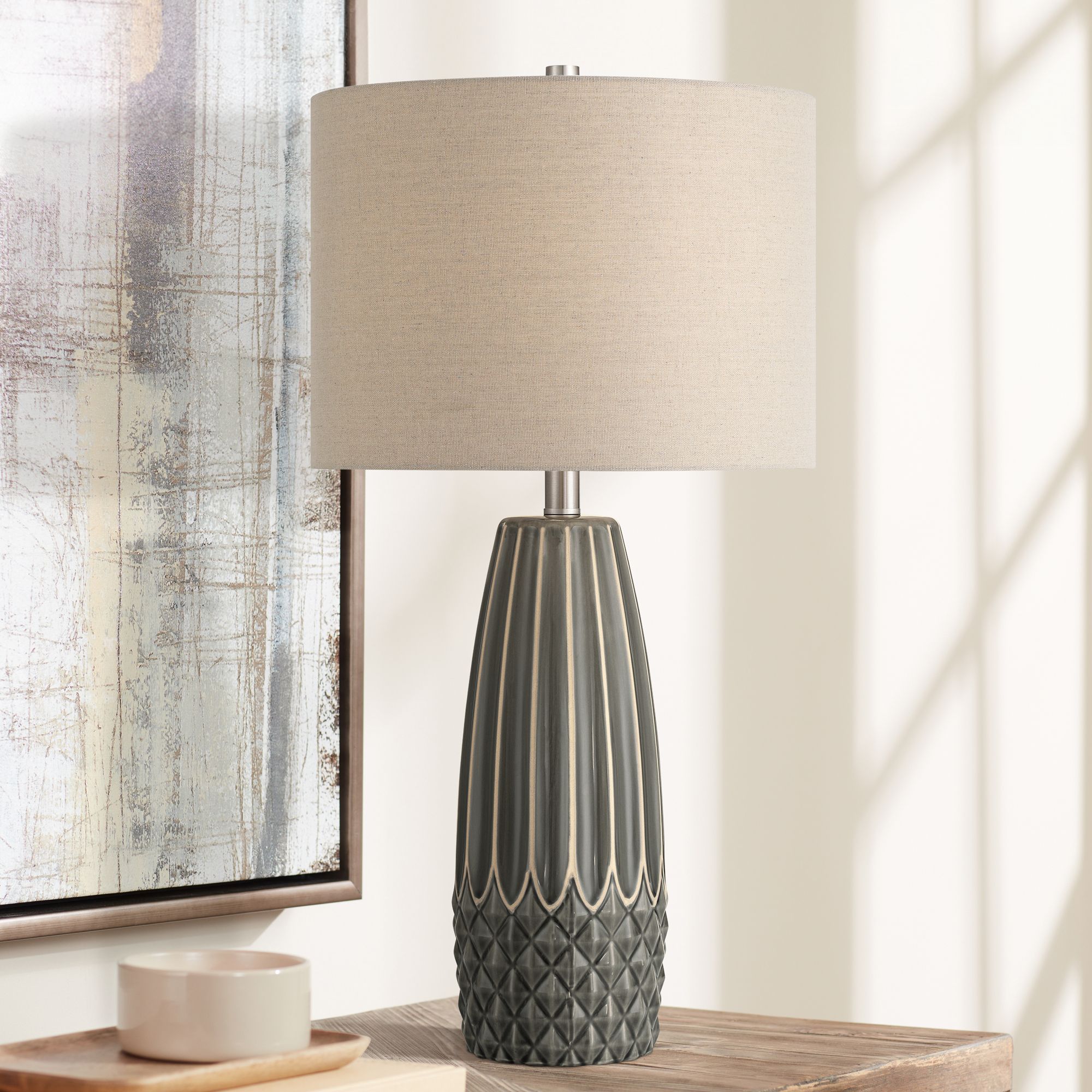 Olsen 26 1/2" High Charcoal Gray Stripe Ceramic Table Lamp with Dimmer