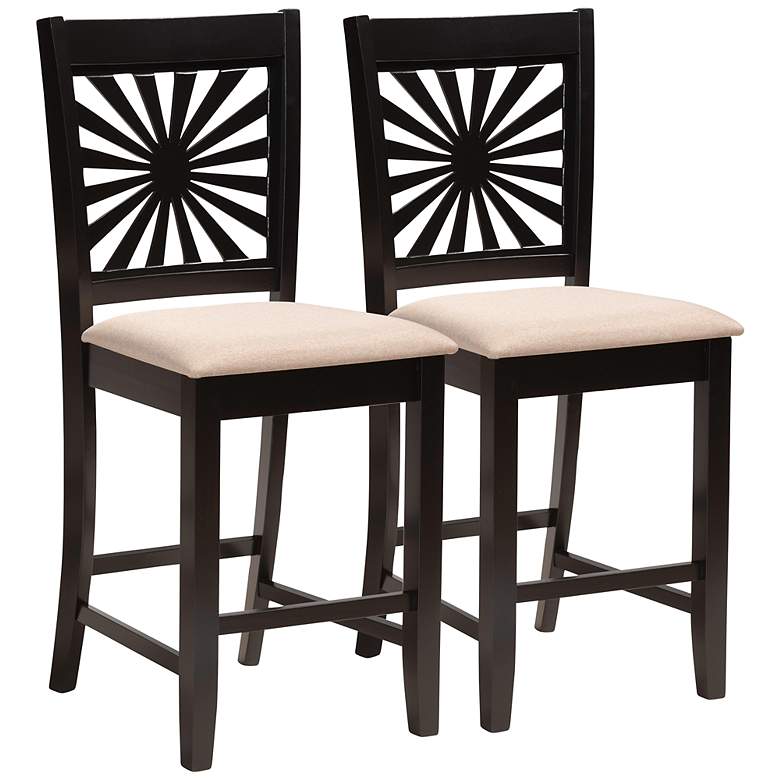 Image 2 Olympia 25 1/2" Beige Espresso Wood Counter Stools Set of 2
