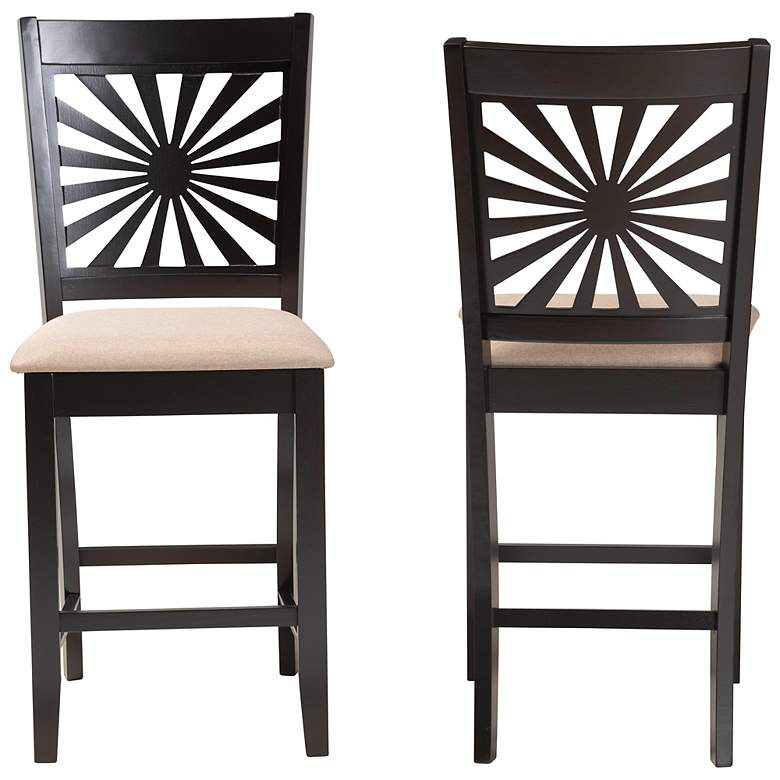 Image 6 Olympia 25 1/2 inch Beige Espresso Wood Counter Stools Set of 2 more views