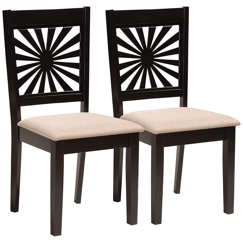 Image 2 Olympia Beige Fabric Espresso Wood Dining Chairs Set of 2