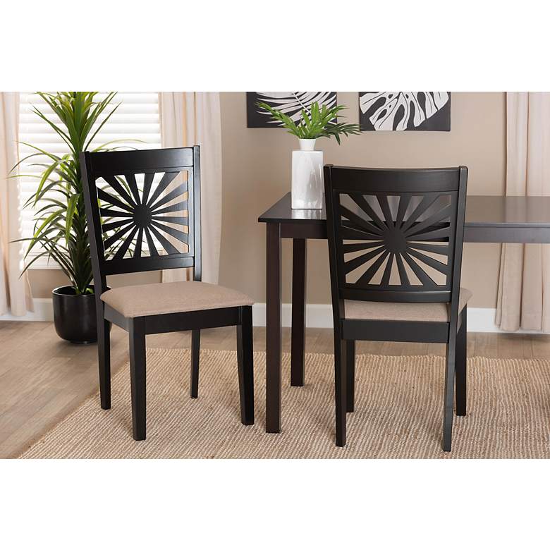 Image 1 Olympia Beige Fabric Espresso Wood Dining Chairs Set of 2
