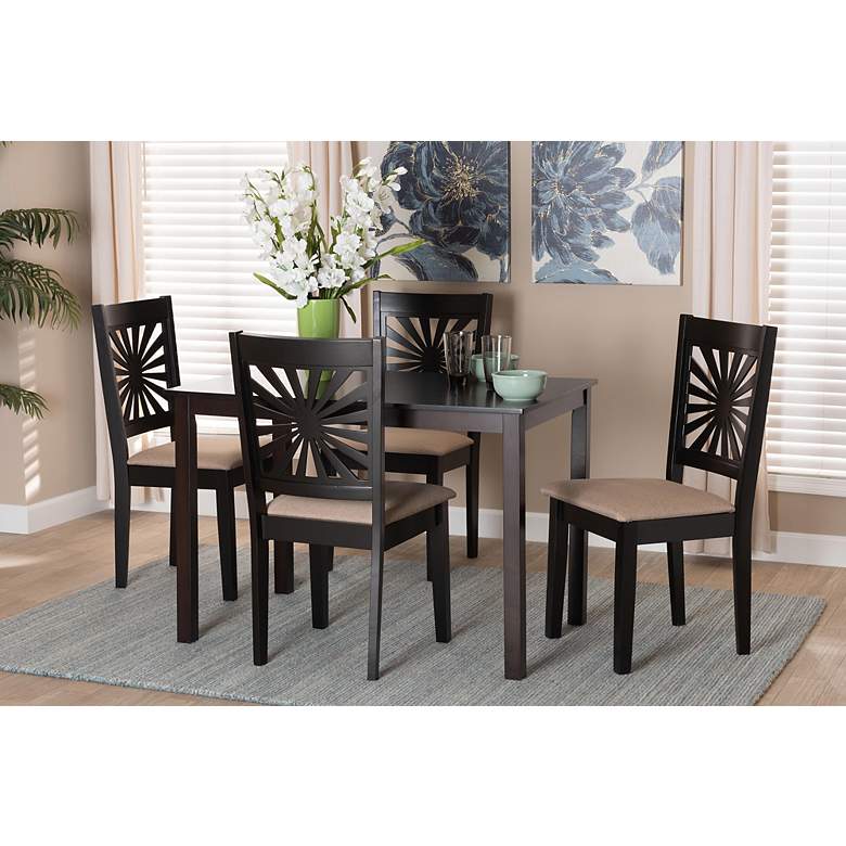 Image 1 Olympia Espresso Brown Wood Beige Fabric 5-Piece Dining Set